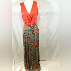 Gilli Tahj 2fer orange vneck wrap top paisley print maxi dress size large